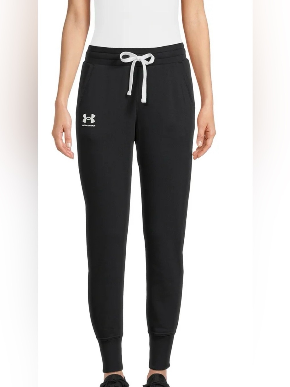 Under Armour Womans Sm Black Jogger Sweatpants with White Drawstring Like New